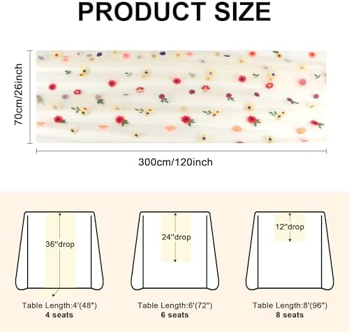 FEXIA Table Runner 10FT Floral Gauze Tea Party Decorations Embroidery