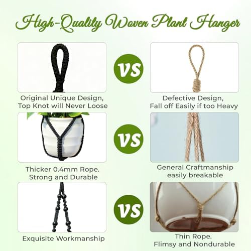 Macrame Plant Hanger, Up to 4-15 inch Pots, Wood Beads Cotton Hanging Planter Holder for Indoor Outdoor Boho Home Decor, 35 Inch, Set of 2 (Black)