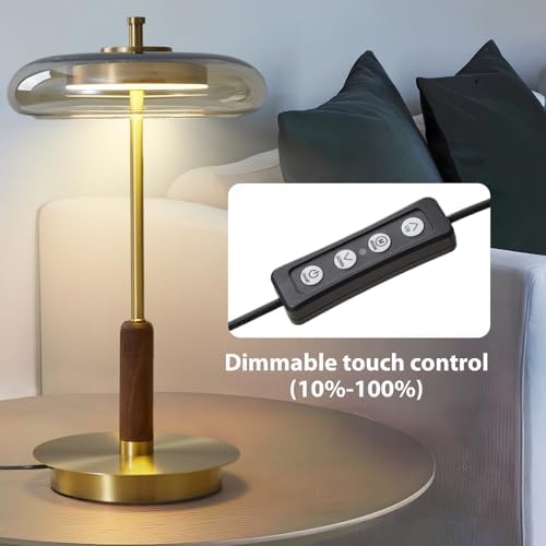 Brass Base Mushroom Table Lamp, 15.4 in, Amber Glass Shade