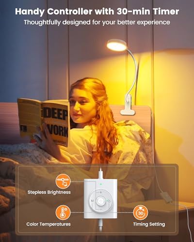 Glocusent 5W Clip on Light, 3 Colors & 5 Brightness Reading Light for Bed