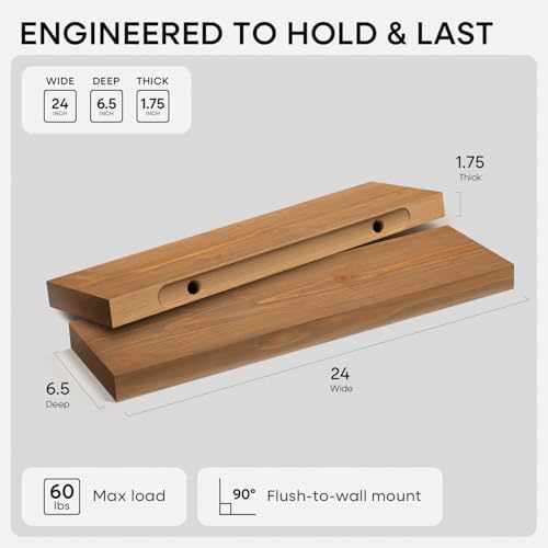 Homeforia 24 Inch Floating Shelves, High-End Solid Pine Wood, Set of 4