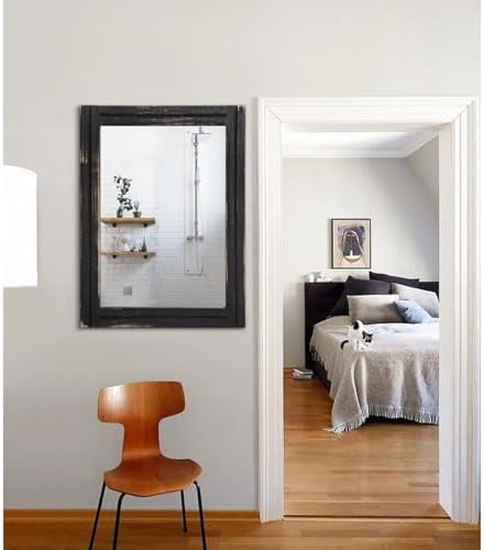 AAZZKANG Wall Mounted Mirror Small Rectangular Retro Mirrors with Wood Frame for Bedroom Living Room Bathroom Entryway Large 26"x18"