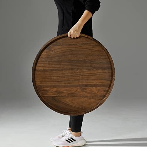24" Round XL Handmade Black Walnut Wood Ottoman Tray with Handle
