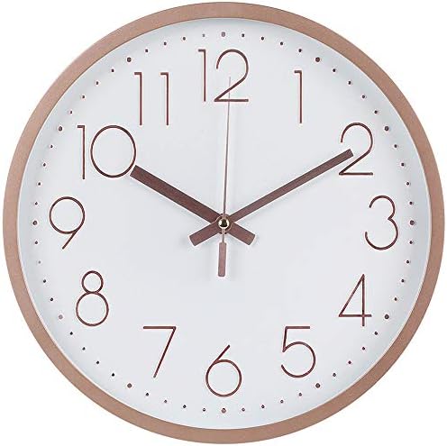 12 Inch Modern Wall Clock, Silent Non-Ticking Decorative Battery Operated Wall Clocks for Living Room, Office, Bathroom, Kitchen, Thicken Plastics Frame Glass Cover (Rose Gold)