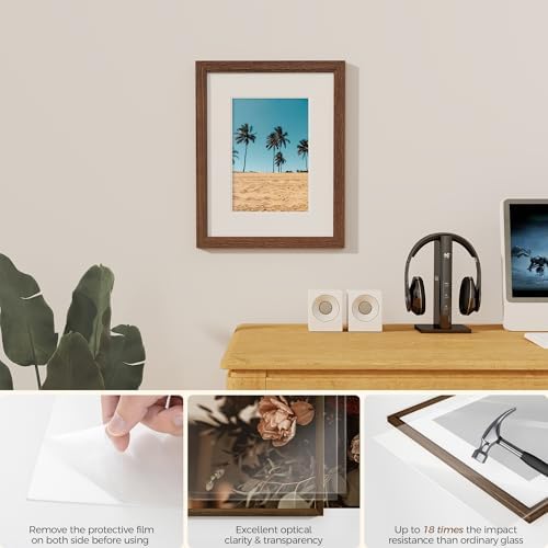 Fun Memories 11x14 Oak Picture Frame for Wall, 11x14 Frame with Matted to 8x10, Solid Wood Poster Frames for Wall Art Photo and Prints (Walnut, 1 Pack)