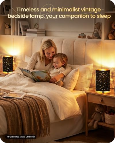Black Table Lamps Set of 2, 8.1" Small Bedside Lamps Set of 2