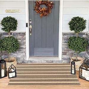 Black and Tan Outdoor Rug 2'x4',Striped Front Porch Rug Machine Washable Front Door Mat Entryway Throw Rug for Front Porch Indoor Outdoor Doormat