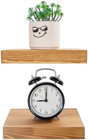 BGMG Small Wood Floating Shelves for Wall 8 inch Set of 2, Rustic Wooden Wall Mount Shelves for Living Room Bedroom Kitchen Farmhouse-8x6.7x1.25 inch- Gold Oak