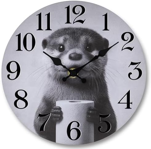 Funny Otter Bathroom Clock Waterproof, 8 Inch Small Wall Clocks Battery Operated, Silent Wall Clock Non Ticking with Glass, Waterproof Wall Clock Decorative for Bathroom Restroom Washroom