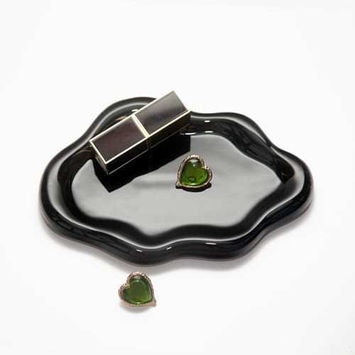 Jewelry Dish Trinket Tray for Women, Ring Dish Holder, Unique Cloud Shape Ceramic Plate Cute Things Vanity Aesthetic Room Decor Mother's Day Birthday (Balck)
