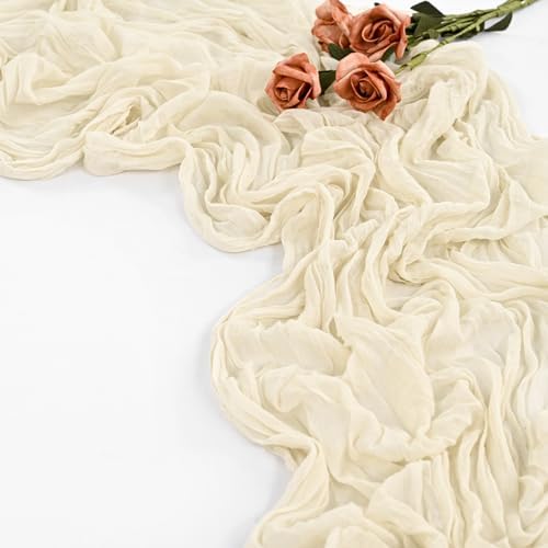 30 Pack Ivory Table Runner 10Ft Cheesecloth Table Runner Boho Gauze Table Runners Romantic Long Sheer Fabric Cream Table Runners for Wedding Party Bridal Shower