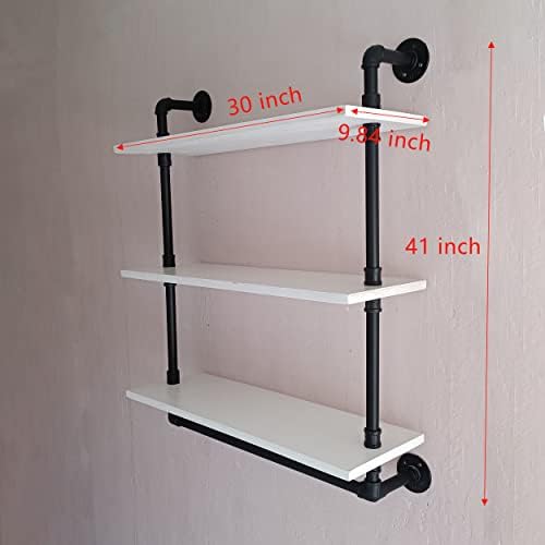 30 inch Retro White Rustic Bathroom Shelves Farmhouse Pipe Wall Shelves