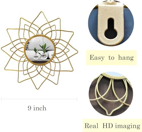 Champagne Gold Round Mirrors for Wall, Decorative Mirrors for Wall Decor | Manortang; 9 Inch; 3pcs; Circle Mirror; Modern Line Art; Handmade Article; Rustproof; Indoor & Outdoor; Great gift choice
