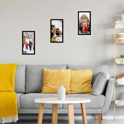 JCJMY 4x8 Black Picture Frame Set of 6, Horizontal and Vertical Formats for Wall Hanging, 4 x 8 Wall Gallery Poster Photo Frames with Shatter Resistant Plexiglass, 6 Pack, Black