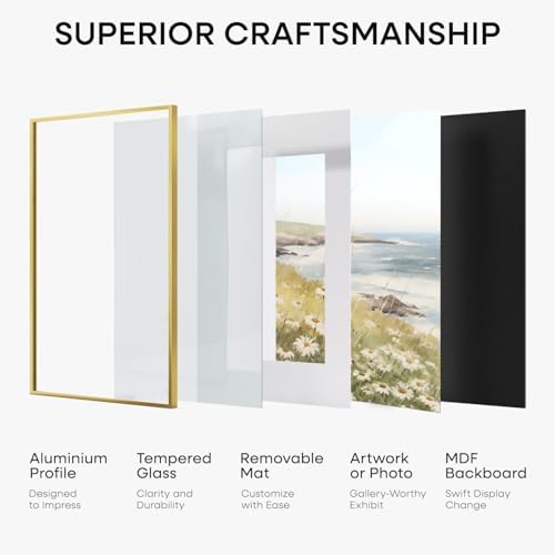 Homeforia 11x22 Gold Newspaper Picture Frame, High-End Metal, Glass