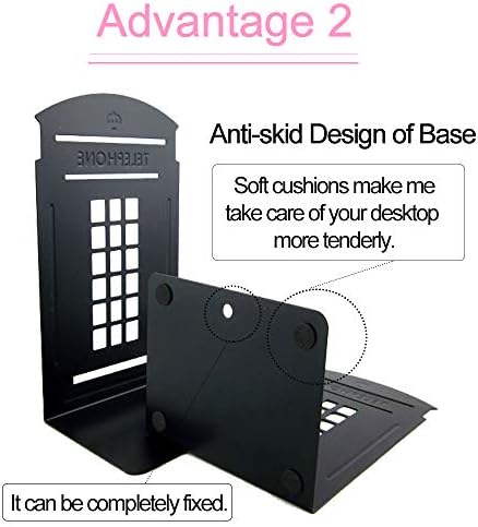 MerryNine 2 Pack Book Ends, Metal Bookends for Shelves, Telephone Booth Decorative Bookends, Non Skid Heavy Bookends, Book, Magazine or CD Organizers for Home and Office (Black-2pcs)