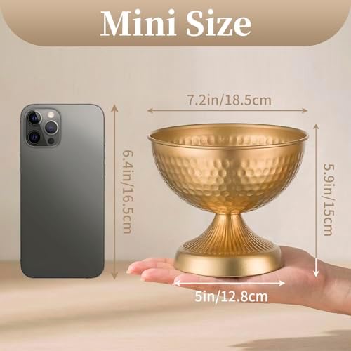 Sziqiqi Gold Urn Vase for Flowers, Wedding Table Compote Vases, 5.9in, 2Pcs | Hammered Vintage Urn Vase, Wedding Table Decoration Centrepieces Set, For Artificial Flowers,Party, Home Decor, Anniversary