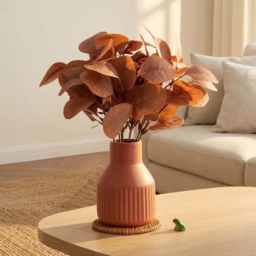 Artificial Eucalyptus Greenery Stems in Ceramic Vase 10Pcs Fake Plants Eucalyptus Leaves for Centerpiece Table Decorations Home Room Decor Office Desk Decor Small Fall Plant Decor