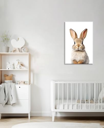 LYUNSHUO Bunny Canvas Wall Art Nursery Wall Decor Cute Rabbit Picture White Poster Animal Painting Minimalism Artwork for Kids Room Living Room Bedroom Home Decorations - 16.00"x24.00"