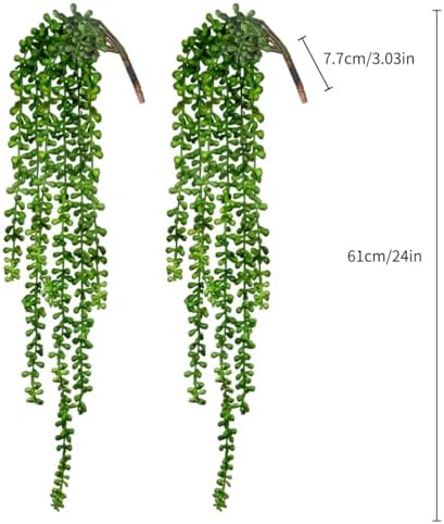 CEWOR 4pcs Fake Hanging Plants, String of Pearls Artificial Hanging Succulents Greenery Wall Backdrop Decor, Artificial Plants Indoor for Home Garden Outdoor Decoration