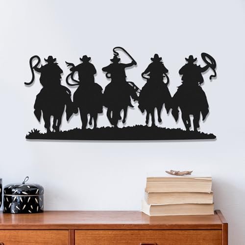 Zonon Western Cowboy Wall Decor Metal Cowboy Sign, Black | Cowboy Silhouette Metal Sign, Metal Art Western Three Riders, Hanging Western Decor for Home Speakeasy Indoor Bedroom