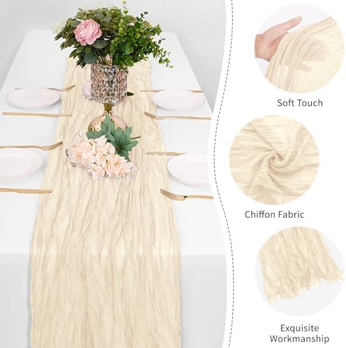 25 Pack Ivory Cheesecloth Table Runner 17 x 108 Inch Gauze Table Runner Fabric Semi Sheer Cheese Cloth Table Decor Bulk for Rustic Romantic Wedding Baby Shower Table Decoration