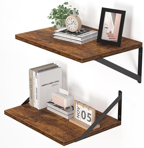Heimlove 16W x 12D Deep Floating Shelves Set of 2 Rustic Brown