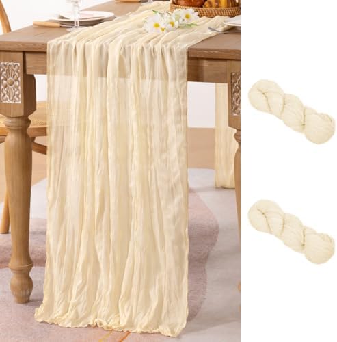 2 Pack Beige Cheesecloth Table Runner 10ft Boho Rustic Gauze Runner
