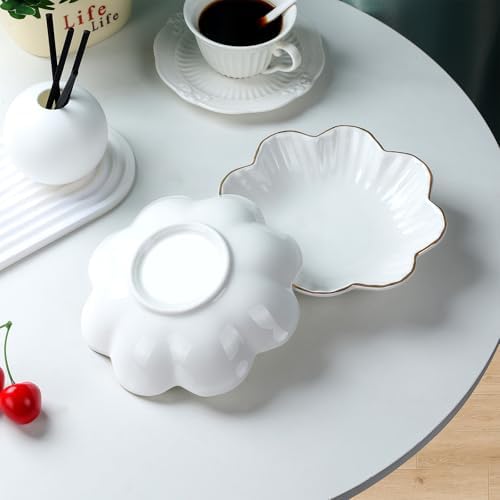 VanEnjoy 6 inch Ceramic Decorative Dish with Golden Rim - Porcelain Serving Bowl for Office, Wedding, Party, Home - Snack, Fruit, Candy