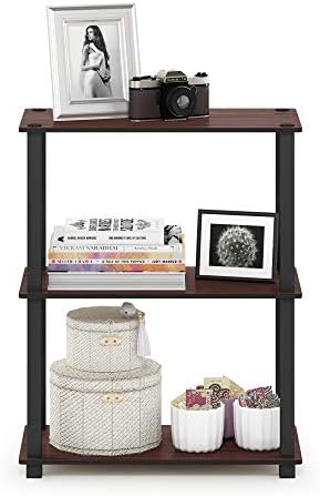 Furinno TURN-S-TUBE Storage Shelves, 3-Tier Book Shelf, Corner Shelf, Toolless Open Shelves, for Organization and Storage, Living Room, Garage, Home Office, Dark Cherry