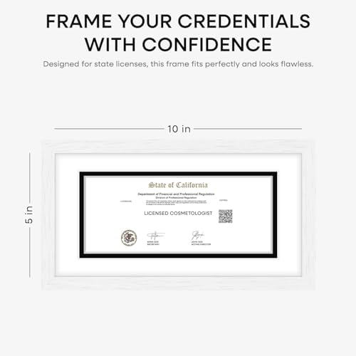 Homeforia 5x10 Black Oak License Frame, High-End Wood, 3.5x8 Mat, Glass