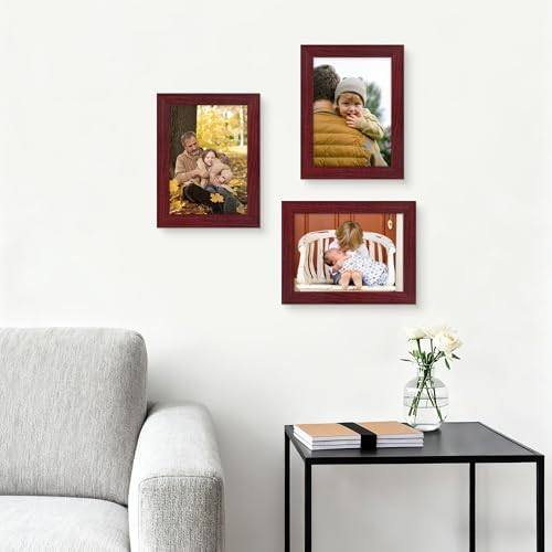 Picrit 5x7 Picture Frame Set of 12, Gallery Wall Frames, Dark Red Wood