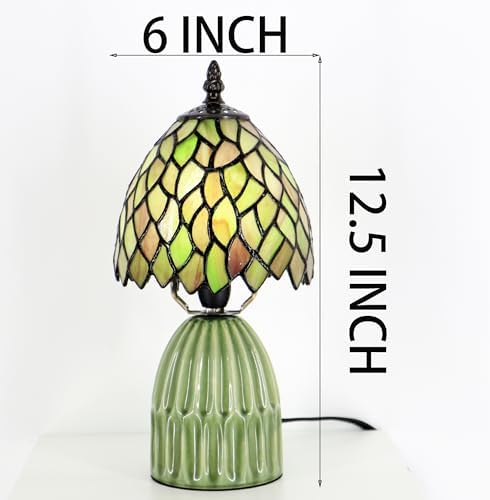 Tiffany Stained Glass Mushroom Table Lamp 12.5 Inch -Brownish Leaf