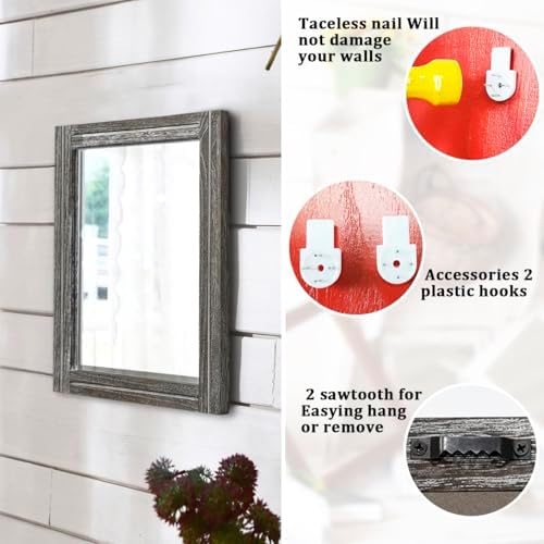 AAZZKANG Mirrors for Wall Rustic Wooden Framed Rectangular 16"x12" | Decorative Hanging Mirrors for Bedroom Bathroom Living Room Entryway Small