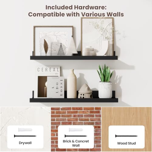 Axeman 20 Inch Floating Shelves, Black Picture Ledge Shelf Set of 3