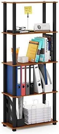 Furinno Turn-N-Tube 5-Tier Multipurpose Shelf / Display Rack / Storage Shelf / Bookshelf, Square Tubes, Light Cherry/Black