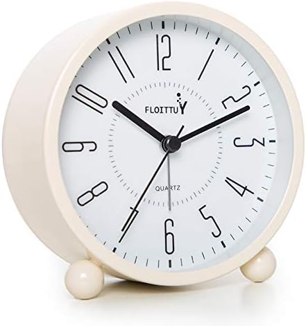 FLOITTUY Super Silent Metal Alarm Clock,Beep Wake Round Alarm Clock with Night Light,Battery Operated,Easy Set,Simple & Retro for Desk, Bedroom and Home Decoration(Creamy White)