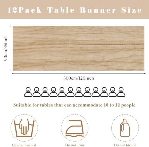 Sand 12 Pieces 35 x 120 Inches Long Cheesecloth Table Runner Gauze Fabric 10Ft Boho Table Runner Rustic Sheer Runner for Wedding Baby Bridal Shower Birthday Holiday Party Table Arbor Decor (Sand)