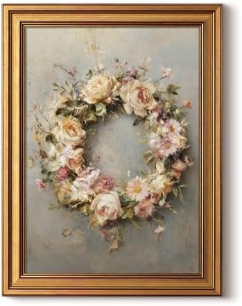 WHASAYART Gold Framed Vintage Wall Art for Living Room, Flowers Painting Prints Shelf Decor for Kitchen, Aesthetic Bedroom Wall Art, Spring Gifts for Friends or Family - Garland 16L x 12W