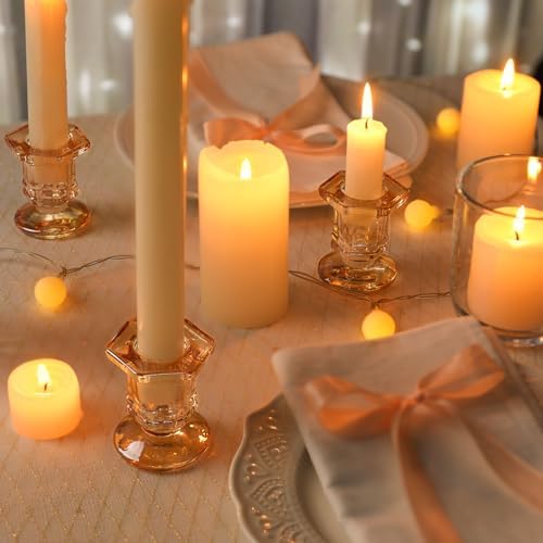 Lanttu 12 Pcs Gold Glass Candle Holders Set Candlestick Holders Bulk