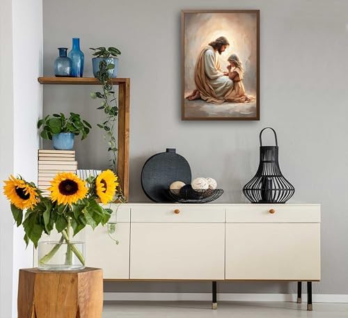 Jesus Praying with Girl Wall Art, Christian Canvas Art, Unframed, 16x24 in | Faith-filled imagery brings comfort and hope to bedrooms, prayer rooms, churches, nurseries, or quiet reflection spaces.