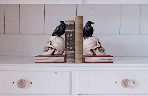 Evil Omen Raven On Skull Perch Decorative Bookend Set