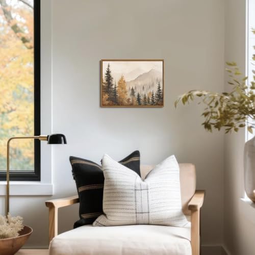 OIQArtOIQ Vintage Framed Wall Art Autumn Mountain Landscape Canvas Art Prints Fall Forest Rustic Farmhouse Pictures Wall Decor Modern Cottagecore Paintings Artwork For Bedroom Bathroom Living Room