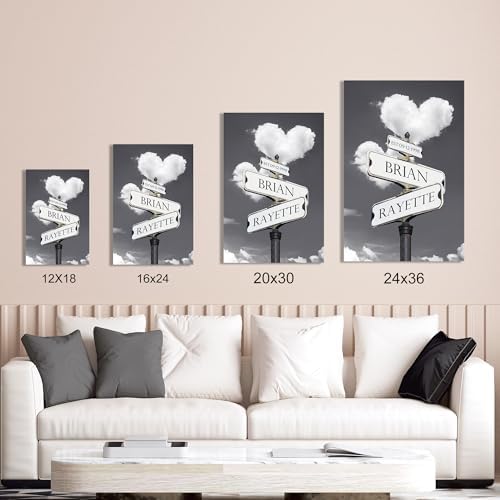 A&T ARTWORK Street Sign Heart and Heart Canvas Prints Gift Your Names,the Date and romantic verses or write your own message Gift for Anniversary,Valentine's day,Wedding. 20X30 inches