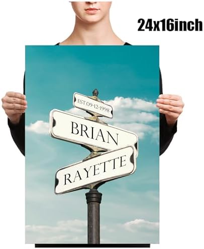 A&T ARTWORK Street Sign clear sky Canvas Prints Gift Your Names,the Date and romantic verses or write your own message Gift for Anniversary,Valentine's day,Wedding. 16X24 inches