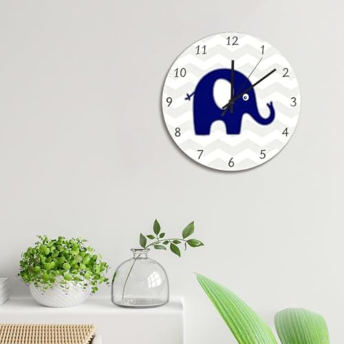 ArogGeld Navy Blue Grey Elephant Wall Clock for Kid Room Nursery Wood Clock