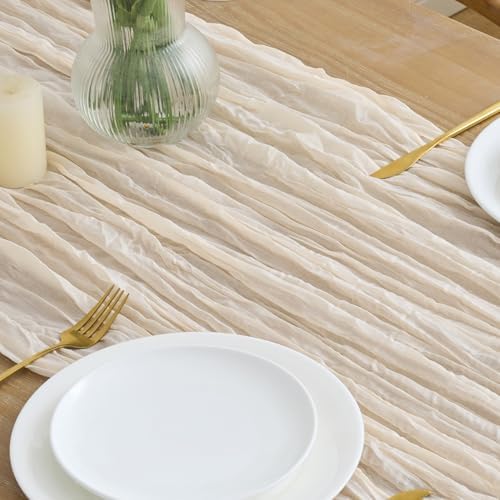 Asee'm 6pcs Beige Cheesecloth Table Runner Summer 10FT Boho Gauze Rustic