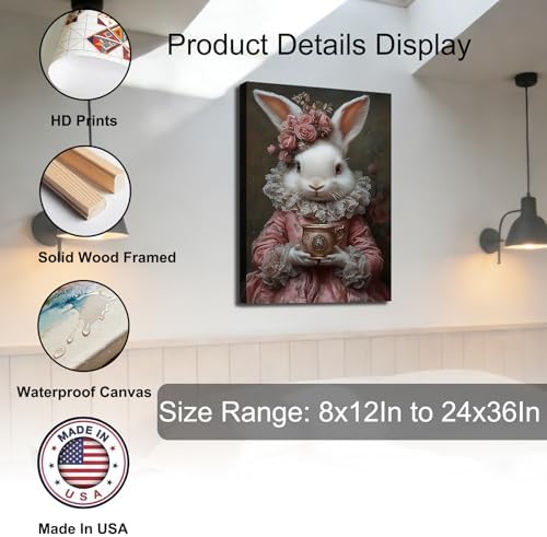 Easter Framed Rabbit Wall Art, Bunny Pictures Vintage for Living Room, Rabbit Vintage Decor & Easter Decor