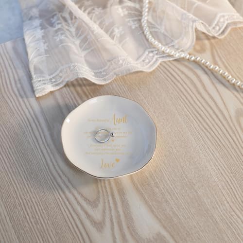 HOME SMILE Christmas Mothers Day Appreciation Birthday Gifts for Aunt from Newphew or Niece-Ceramic Ring Dish Jewelry Tray-Stocking Stuffers for Aunt