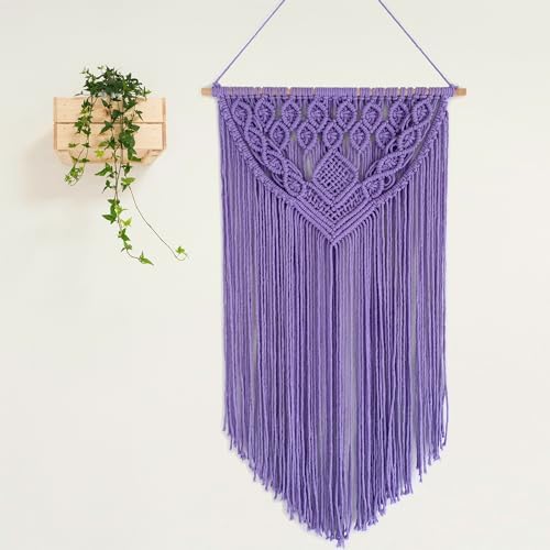 Winterdemoon Macrame Wall Hanging Boho Woven Tapestry Home Decor Purple